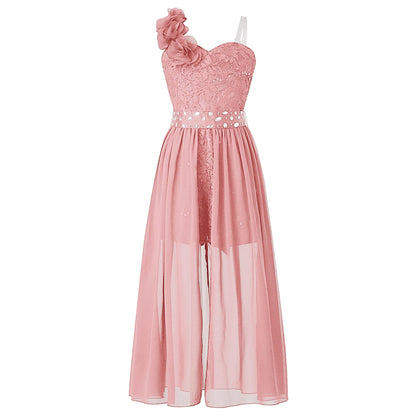 Elegantes Partykleid für Mädchen, Hochzeit, Geburtstag, Abschlussball, Bühne, Festzug, glänzende Pailletten, Perlenapplikation, Spitze, Chiffon, Overall-Kleider