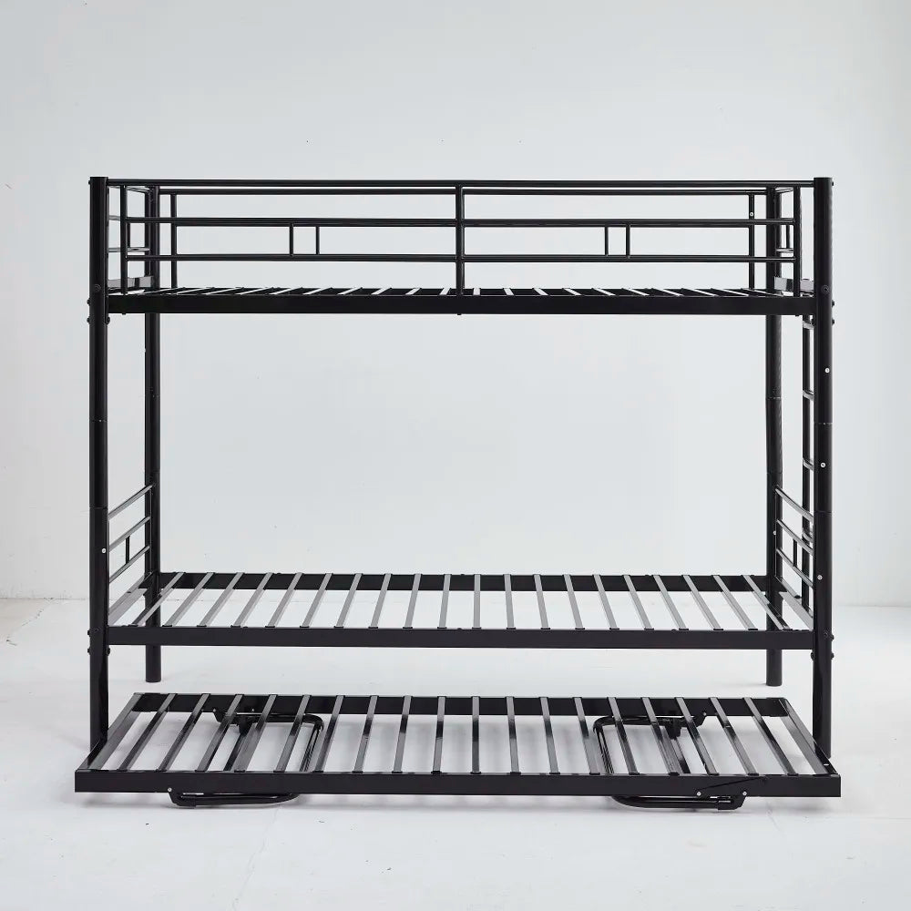 Etagenbett aus Metall, 90 x 200 cm, Etagenbett mit ausklappbarem Bett, erweiterbar auf zwei Einzelbetten oder Erwachsenenbetten, Schwarz
