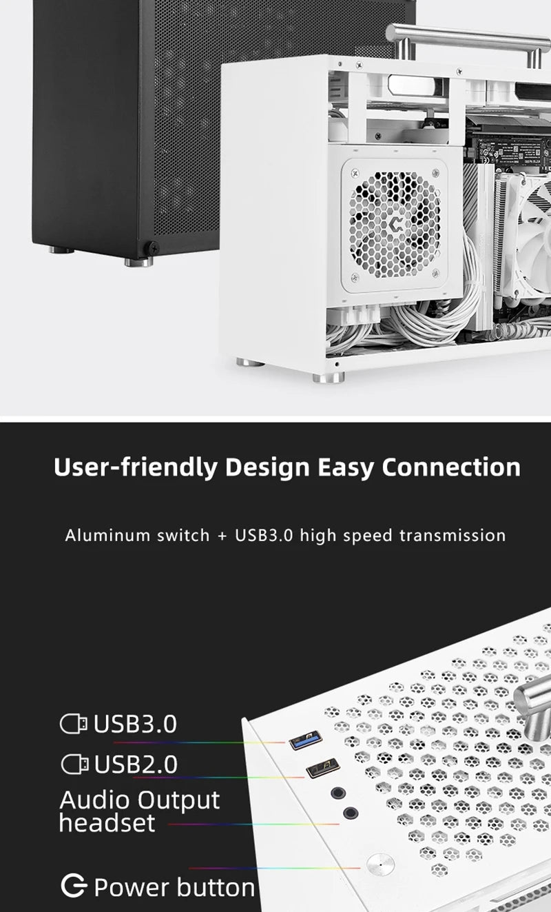 METALFISH T60 Mini ITX Black Case 9L With Acrylic Or Mesh Side Panel and Portable Handle Support SFX PSU/300mm GPU/2*120mm Fan.