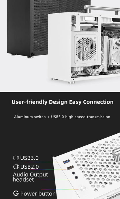 METALFISH T60 Mini ITX Black Case 9L With Acrylic Or Mesh Side Panel and Portable Handle Support SFX PSU/300mm GPU/2*120mm Fan.