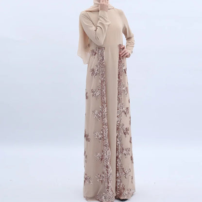 Mode muslimische Abaya Kleider Damen bekleidung solide Pailletten Kleid Nationalität Vintage hoch taillierte Damen kleid Herbst kleidung.