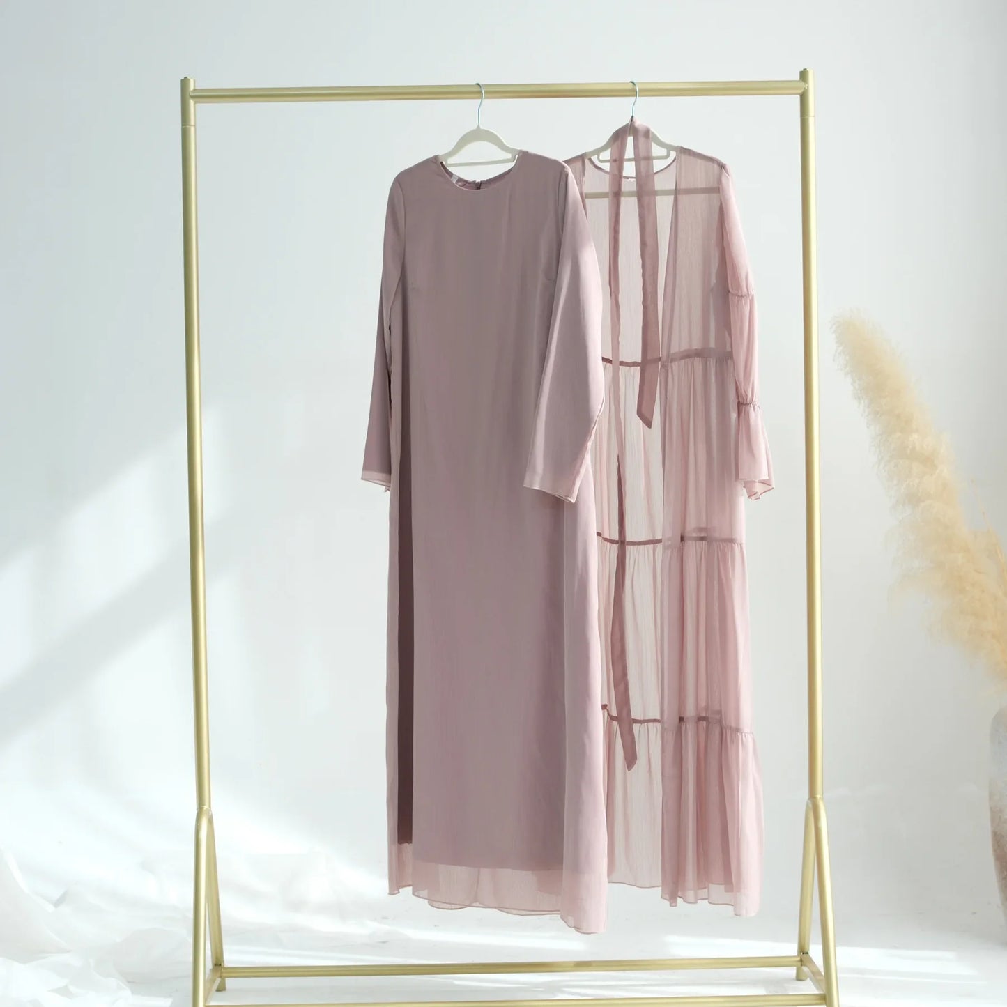 Chiffon Sheer Open Abaya Set Hijabi Muslim Women Party Ramadan Islamic Clothing  Dubai Turkey Kaftan Crepe Kimono Open Abayas.