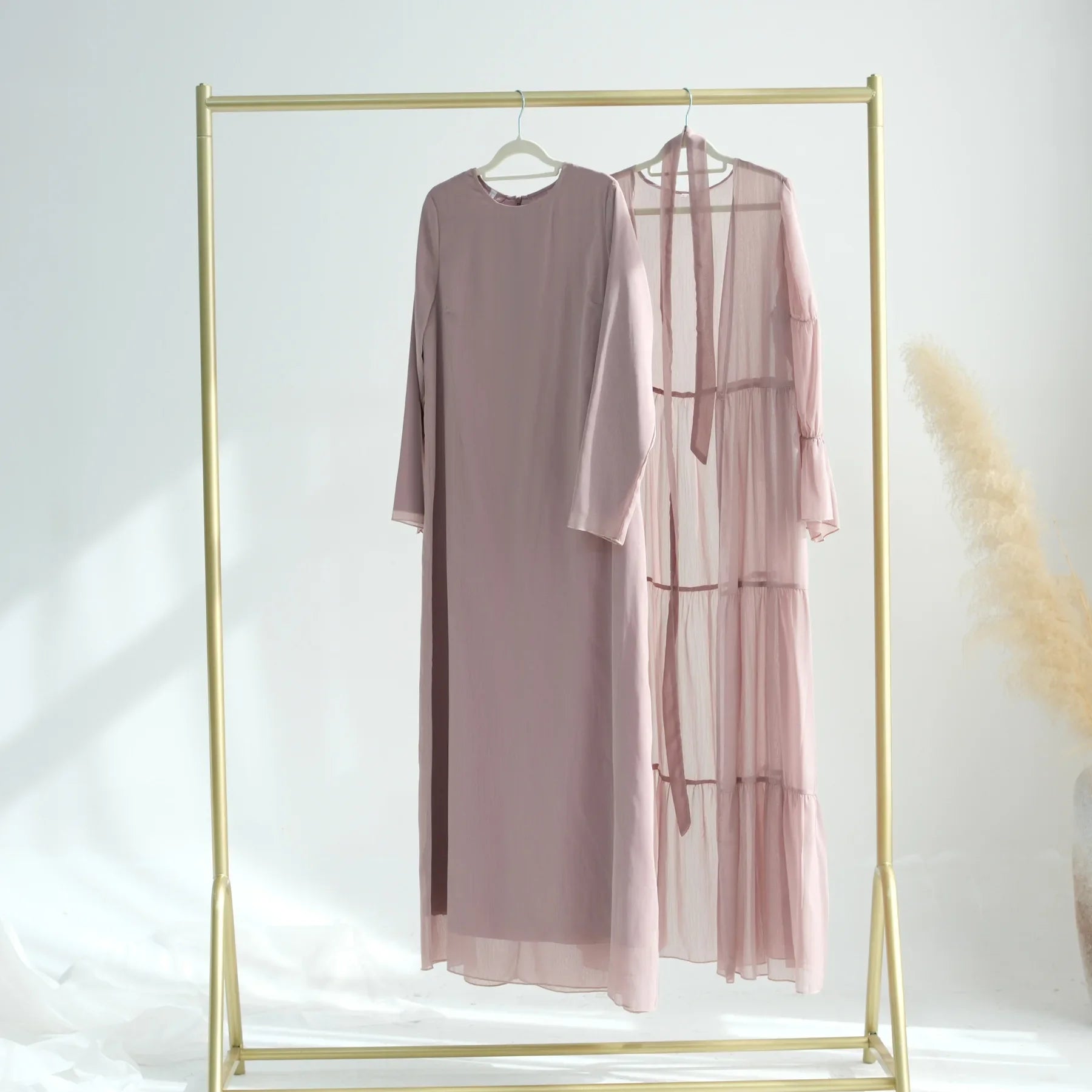 Chiffon Sheer Open Abaya Set Hijabi Muslim Women Party Ramadan Islamic Clothing  Dubai Turkey Kaftan Crepe Kimono Open Abayas.