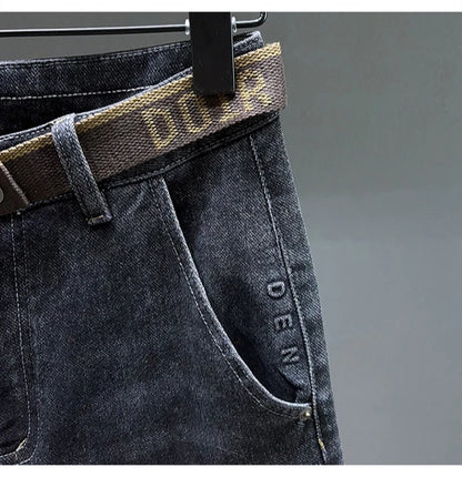 Tapered Jeans for Men's Clothing Autumn New Fashion Embroidered Korean Harem Pants Casual Stretch Black Denim Trousers.