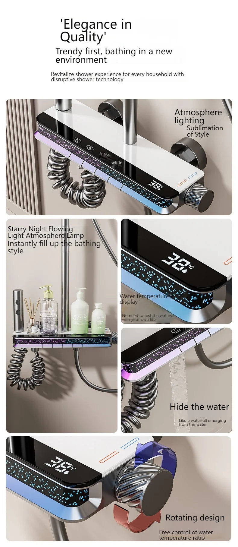 Digital Display Shower Set with Starry Sky Atmosphere Light  Bathroom Shower System Modern Bath Faucets Shower Head