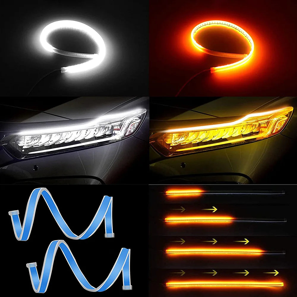 2 stücke Auto LED DRL Tag Nacht Lauflicht Wasserdichte Flexible Universal Auto Fließende Blinker Licht Bremse LED Streifen Lampe.