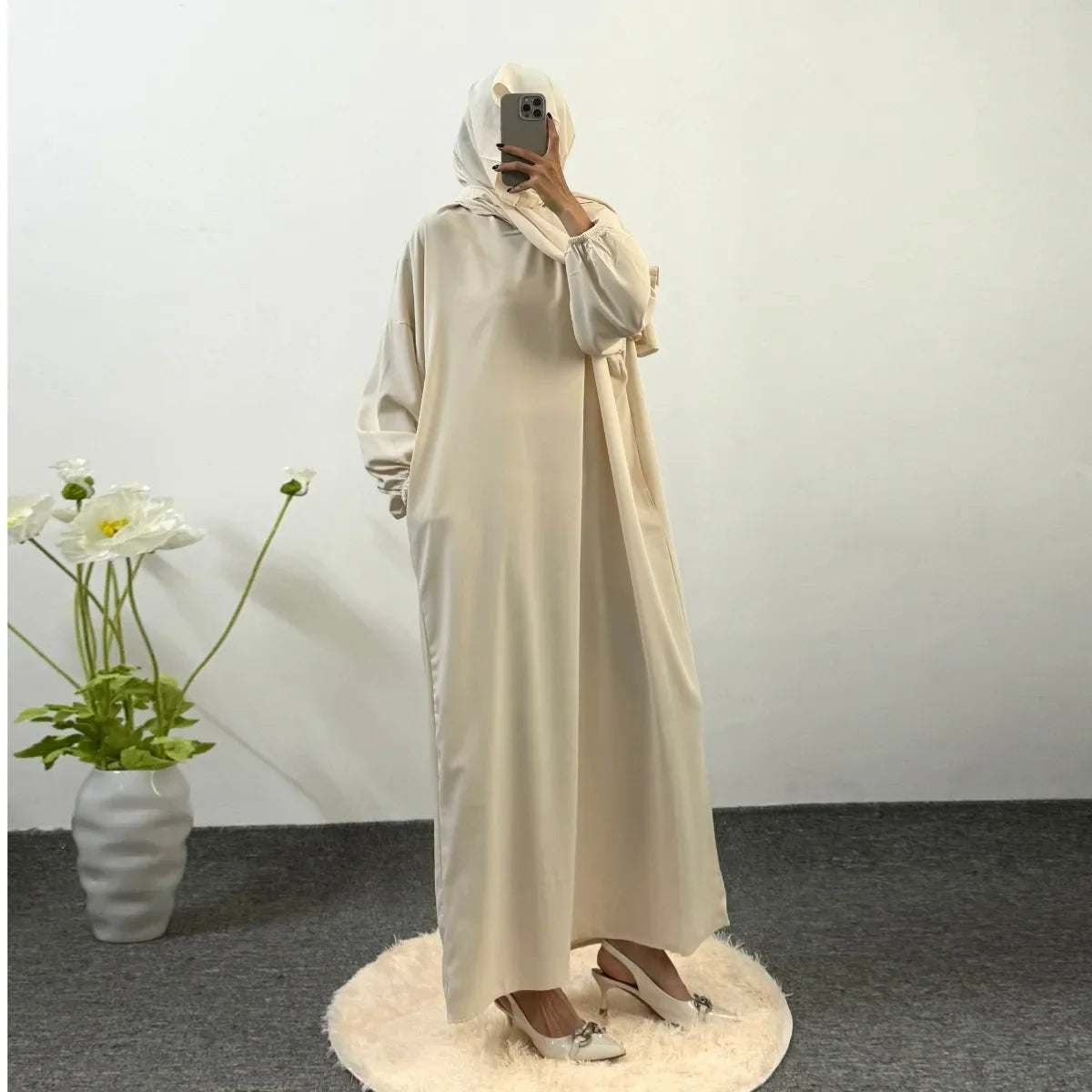 Ramadan Modesty Prayer Dress Women Jilbabs Kaftan Muslim Abayas Dubai Robe Hijab Smocking Sleeve Dresses Islamic Clothing.