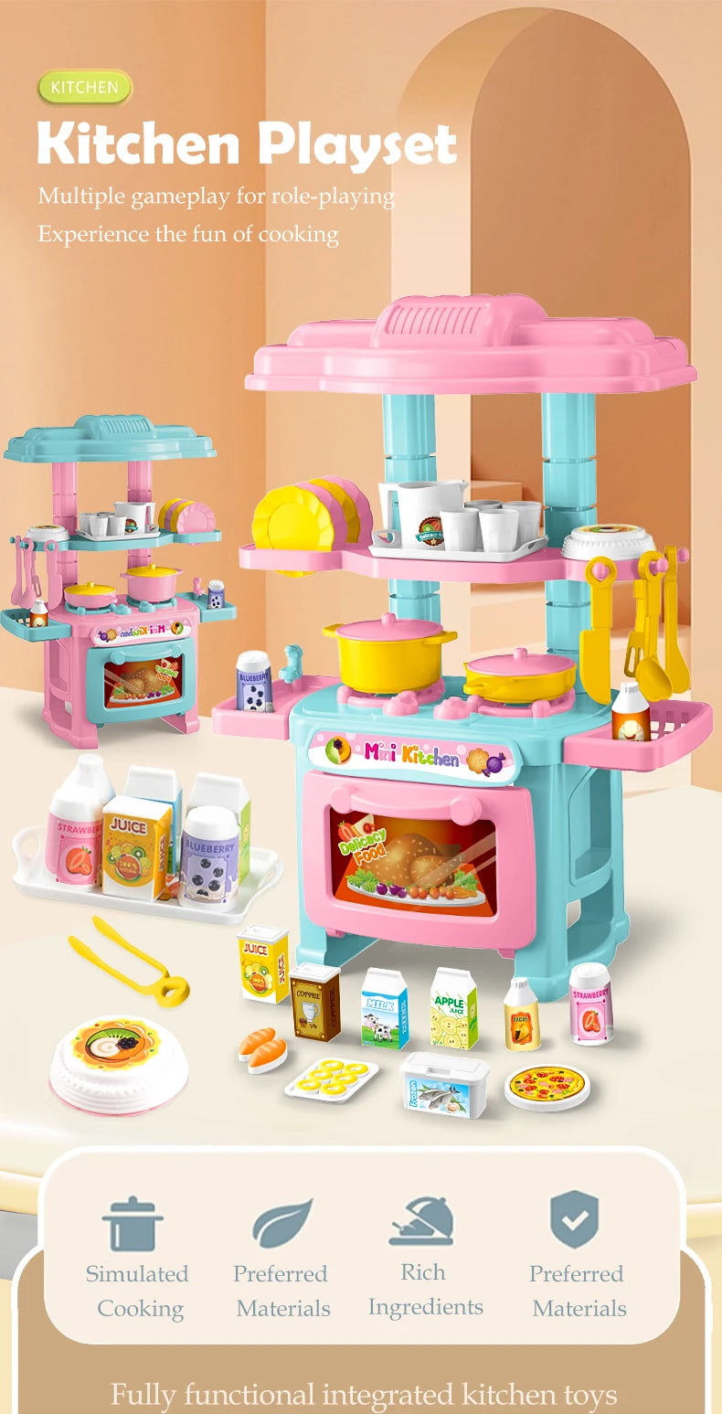 Kitchen Playset Toys, 2 Color Random Play Food Set Accessories Play Sink & Oven, Toddler Kitchen Mini Cutting for Boys and Girls.