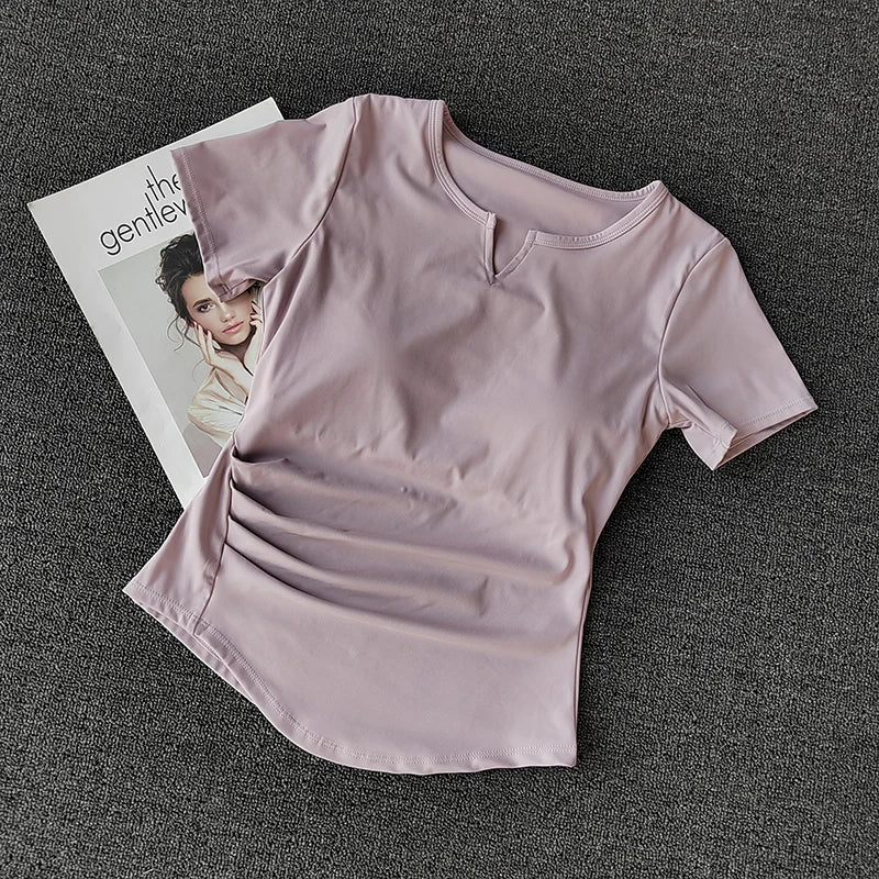 Women's  Sports Shirts Yoga Short-sleeved T-shirt Padded Tight Training T-Shirt Breathable Quick-dry Running T-Shirt Fitness Top.