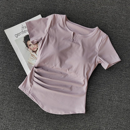 Women's  Sports Shirts Yoga Short-sleeved T-shirt Padded Tight Training T-Shirt Breathable Quick-dry Running T-Shirt Fitness Top.