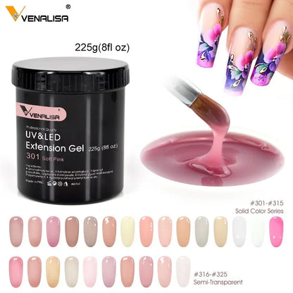 Venalisa Brand 225g Extension French Acrylic Gel Soak Off LED Camouflage Color Hard Jelly Fast Dry Nail Building Extend Gum Gel.