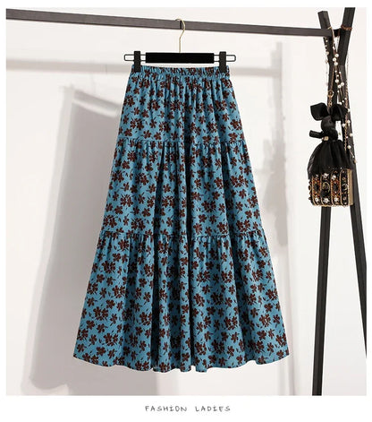 Zjaiss Autumn 2025 Floral Pleated A- Line Skirt Vintage Draped Elegant Chinese Style Women's Half-length Skirts With Lining