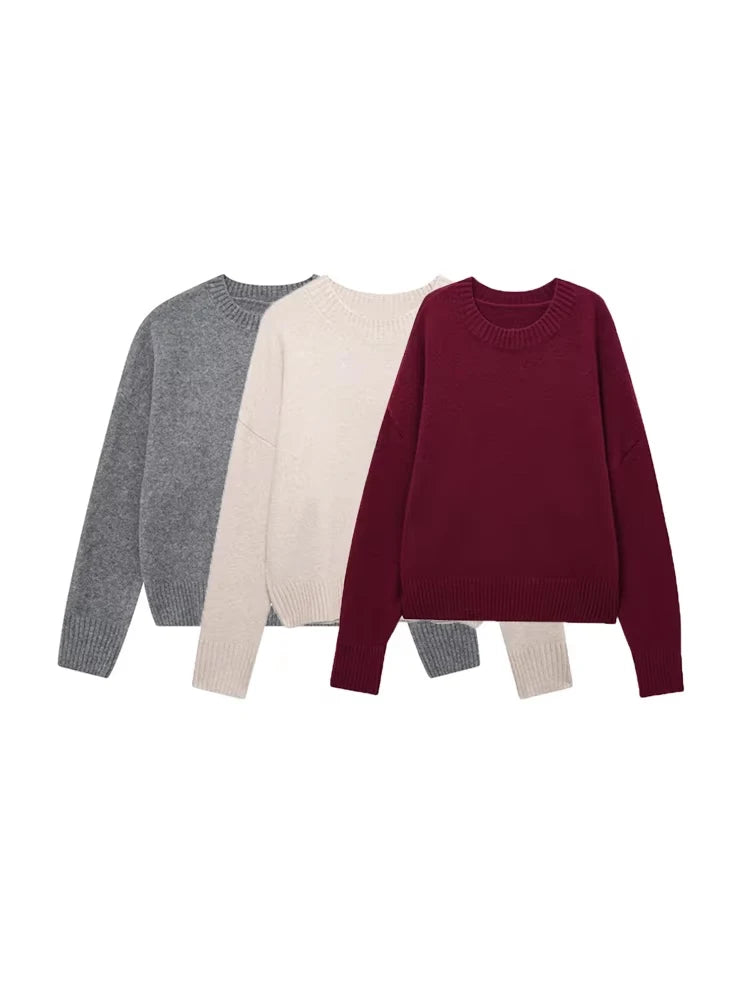 TRZA-Damen Soft Touch Übergroßer Strickpullover, O-Ausschnitt, lange Ärmel, weibliche Pullover, schicke Tops, Mode.