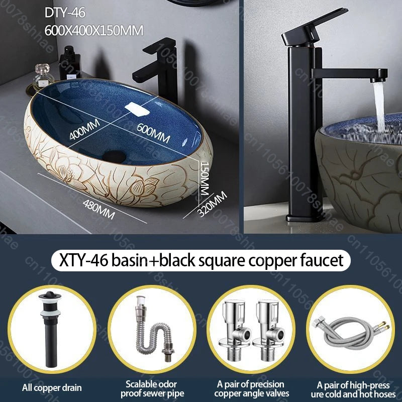 Retro Keramik Badezimmer Waschbecken Arbeitsplatte Waschbecken Künstlerische Eitelkeit Schüssel für Zuhause Keramik Gefäß Waschbecken Theke Waschschüssel Vintage