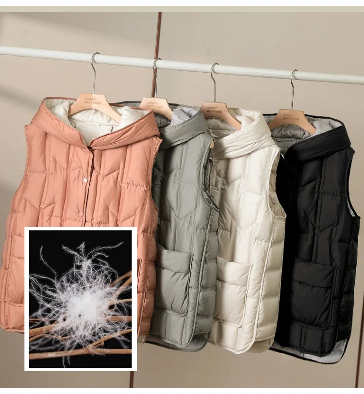 Weiblich 90% weiße Ente Daunen ultraleichte ärmellose Daunen weste 2023 neue Herbst/Winter Mode Kapuze Basics Frauen warme Weste Mantel.