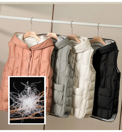 Weiblich 90% weiße Ente Daunen ultraleichte ärmellose Daunen weste 2023 neue Herbst/Winter Mode Kapuze Basics Frauen warme Weste Mantel.