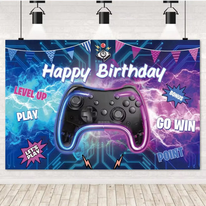 Game On Theme Video Gamer Kids Birthday Party Neon Green Gaming Next Level Up Background Baby Shower Decoration Supplies Props