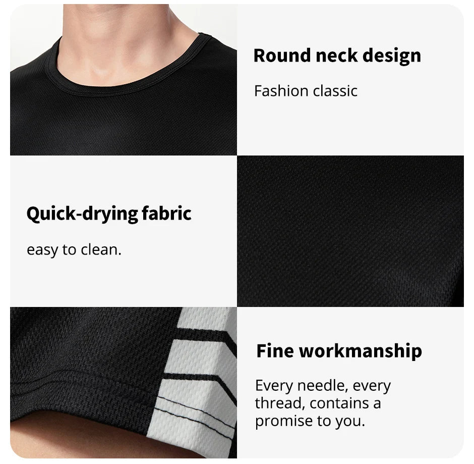 2-pcs Men's Quick-drying Exercise Black-and-white Suit Running Fitness Breathable Short Sleeve Comfortable Joker Playing Shorts.