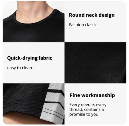 2-pcs Men's Quick-drying Exercise Black-and-white Suit Running Fitness Breathable Short Sleeve Comfortable Joker Playing Shorts.