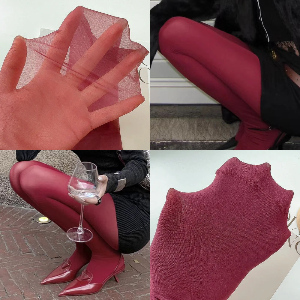 1/2Pcs Sexy Wine Red Stocking Women Girl Burgundy Thin Thick Elastic Tight Vintage Anti-Hooker Comfortable Pantyhose Accessory