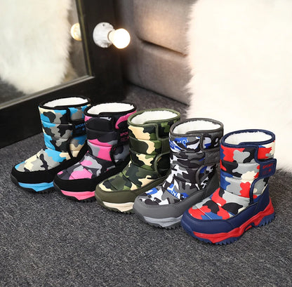 2025 Winter Children Shoes Plush Waterproof Fabric Non-Slip Girl Shoes Rubber Sole Snow Boots Fashion Warm Outdoor Boots.