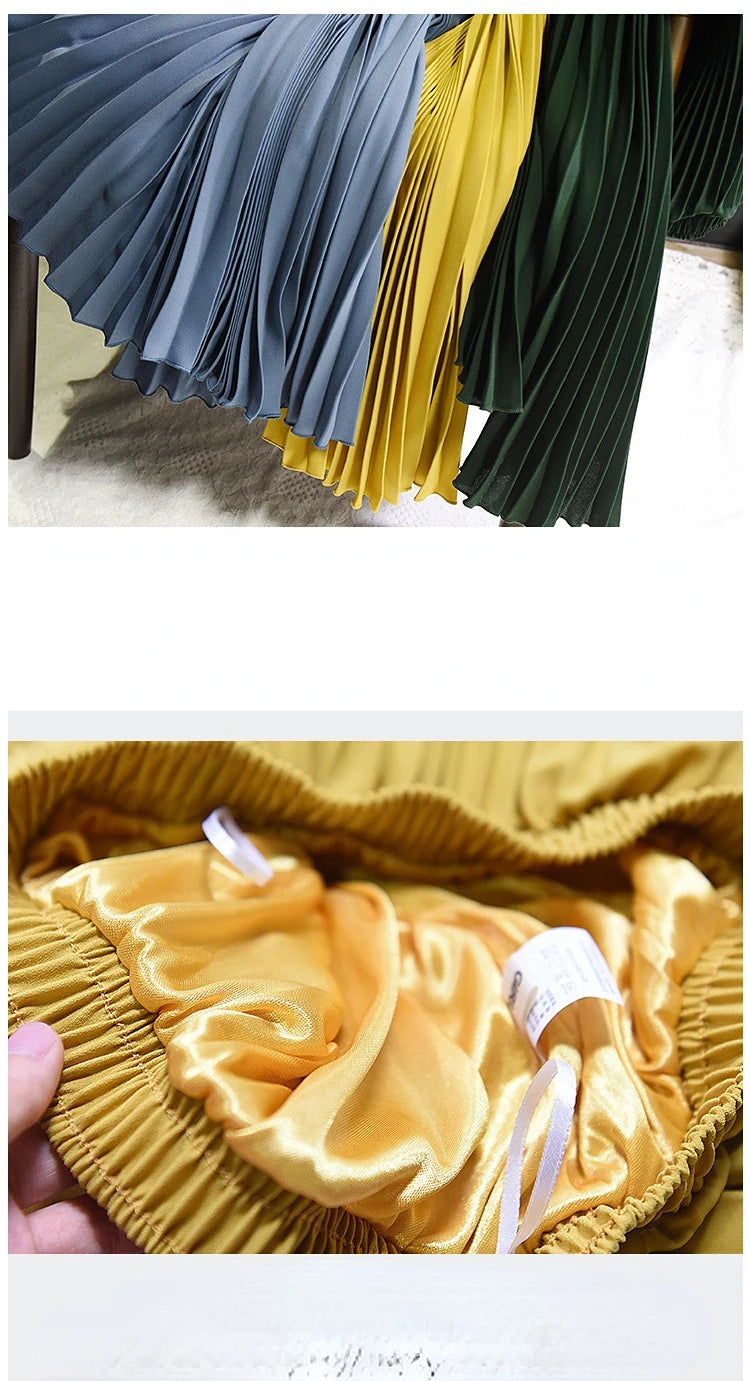 Classical Women Pleated Skirt 90cm/80cm Long Female Elastic Waist Skirt Big Size Velvet Pleated Skirt for Winter Ankle-Length.