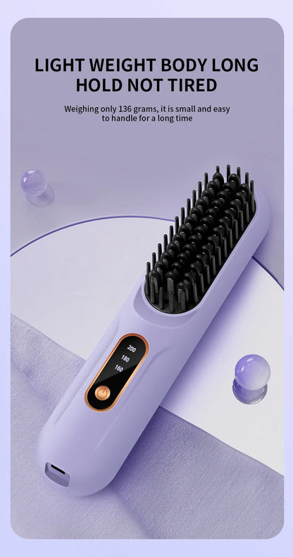 Electric Heating Straight Hair Comb LCD Screen USB Wireless Portable Negative Ion Styling Tool Rechargeable Straightening Brush