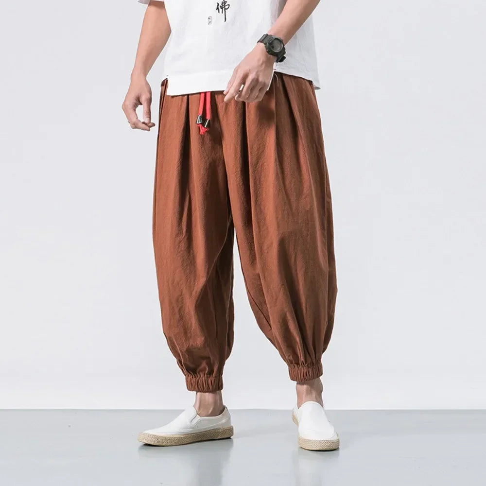 New Trendy Men Harem Pants Loose Oversized Style Cotton and Linen High Quality Jogger Sweatpants Casual Male Trousers.