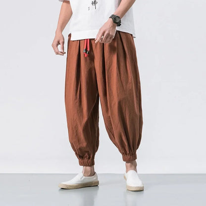 New Trendy Men Harem Pants Loose Oversized Style Cotton and Linen High Quality Jogger Sweatpants Casual Male Trousers.
