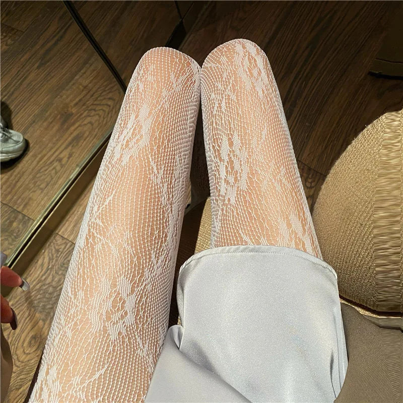Gothic Women Lolita Leggings Hollowed Out Mesh retro Girls Stockings Japanese Bottomed Lace Pantyhose Floral Rattan Black Tights