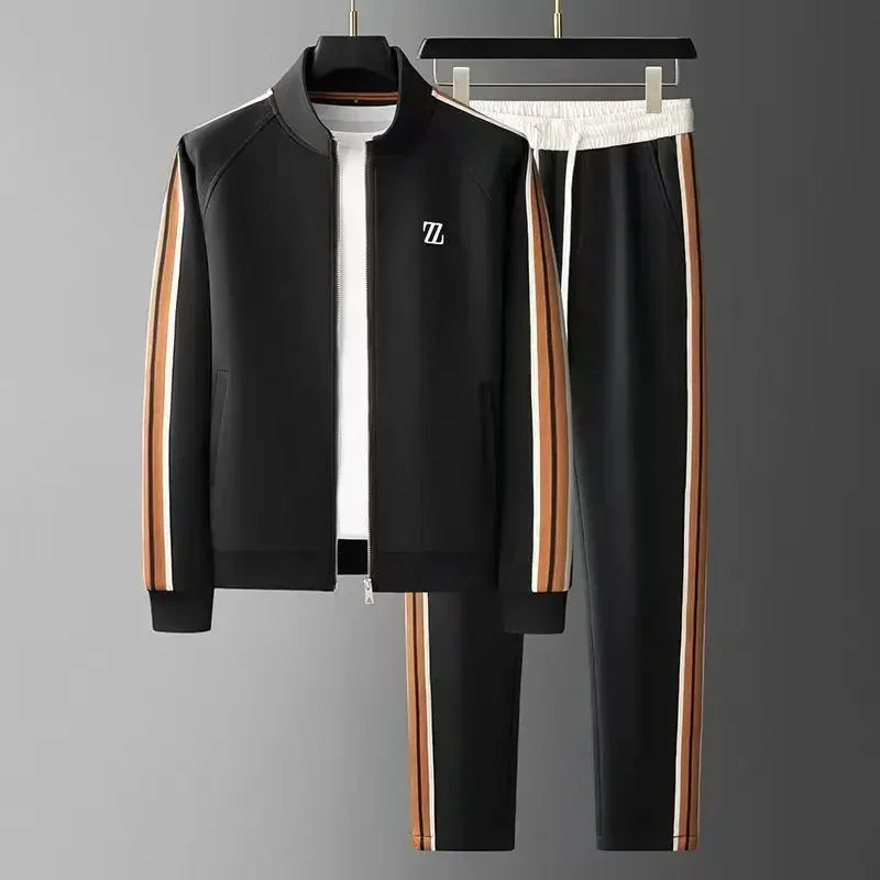 Men's autumn new style stand up collar casual sports suit, trendy and fashionable sports suit, loose long sleeved suit.