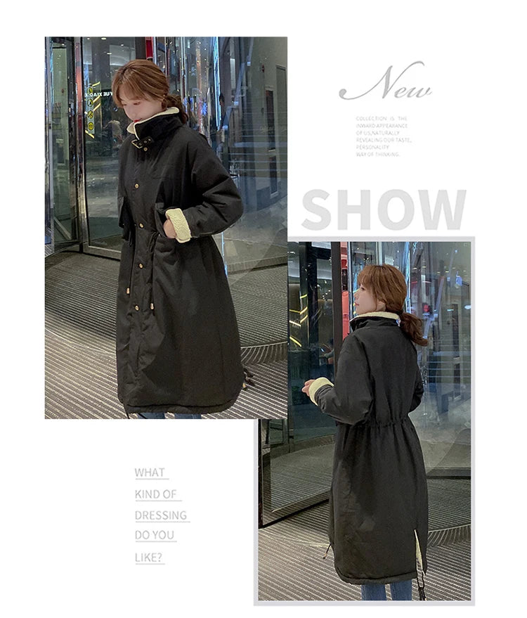 Daunen-Baumwoll-Parkas-Jacke für Damen, mittellang, über dem Knie, 2025, neue koreanische lockere Mode, Winter, gepolstert, weiblich, verdickt