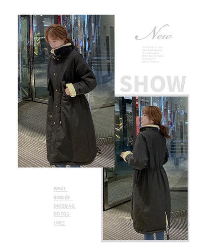 Daunen-Baumwoll-Parkas-Jacke für Damen, mittellang, über dem Knie, 2025, neue koreanische lockere Mode, Winter, gepolstert, weiblich, verdickt