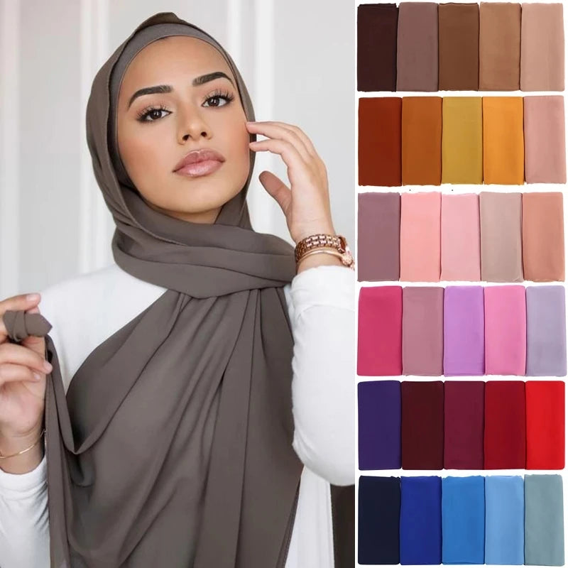 Muslim Chiffon Hijab Scarf Women Long Solid Color Head Wrap For Women Hijabs Scarves Ladies Muslim Veil Jersey Hijabs.