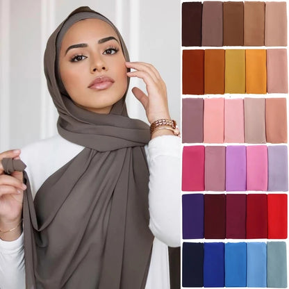 Muslim Chiffon Hijab Scarf Women Long Solid Color Head Wrap For Women Hijabs Scarves Ladies Muslim Veil Jersey Hijabs.