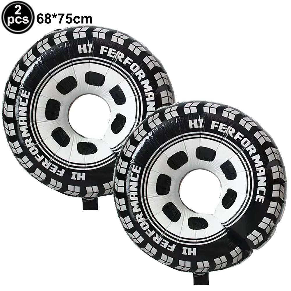 Rennwagen-Thema, zwei schnelle Jungen, Partydekorationen zum 2. Geburtstag für Rennwagen, karierte Flaggen, Rennrad, Einweggeschirr.