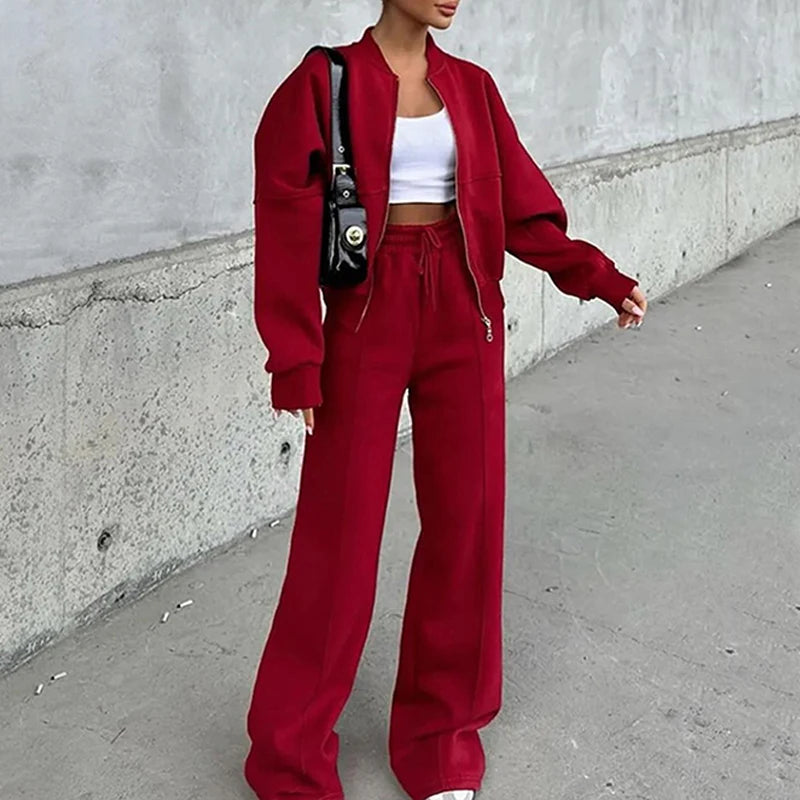 BKLD 2025 Casual Women's Tracksuit Sets Zip-up Loose Cropped Cardigan+Drawstring Sweatpants Solid Fashion Running Street Outfits