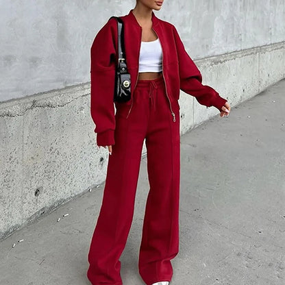 BKLD 2025 Casual Women's Tracksuit Sets Zip-up Loose Cropped Cardigan+Drawstring Sweatpants Solid Fashion Running Street Outfits