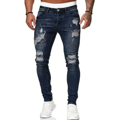 Fashion Street Style Ripped Skinny Jeans Men Vintage wash Solid Denim Trouser Mens Casual Slim fit pencil denim Pants hot sale.