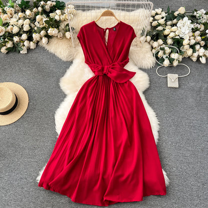 Französisch Vintage elegante Plissee Vneck Kleid A-Linie Mode Chiffon Frühling Herbst ärmellose Vestidos Frauen kleider.