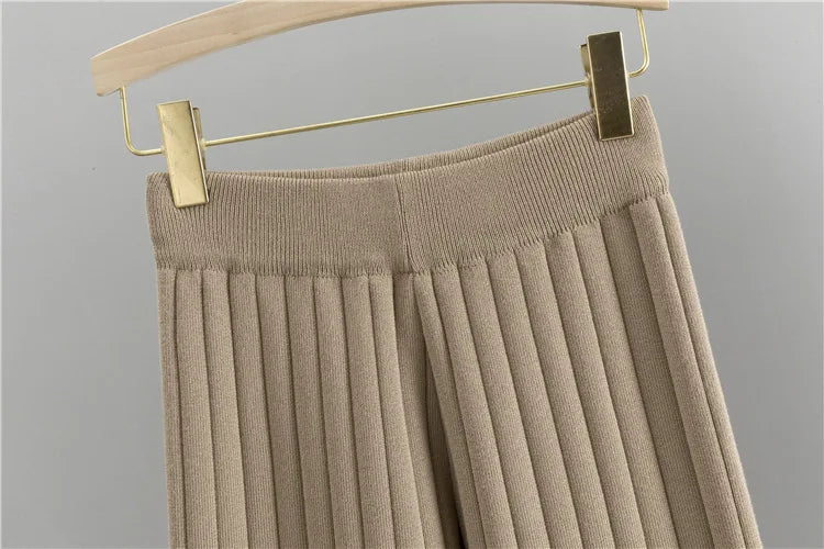 Three Piece Sets Women Pant Set Cardigan Vests Sweater Work Elegant Spring V Neck Open Stitch Knitted Long Pants Matching Sets.