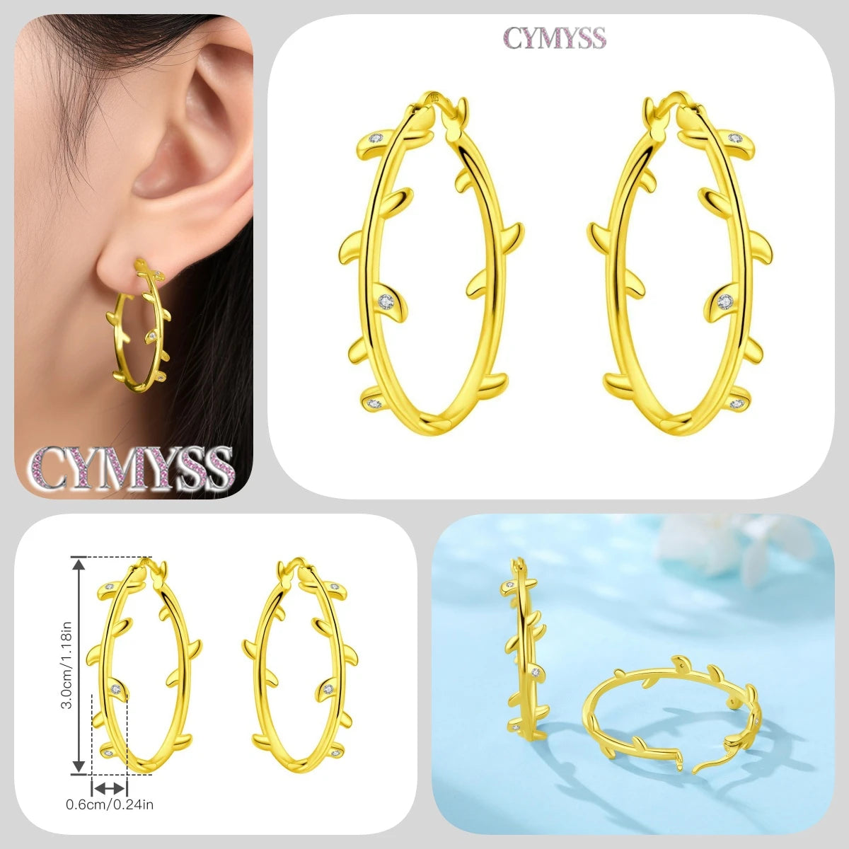 Original 2025 S925 Sterling Silver Zircon 18K Gold Lining Vintage Hoop Earrings for Women Birthday Party Wedding Gift Jewellery.