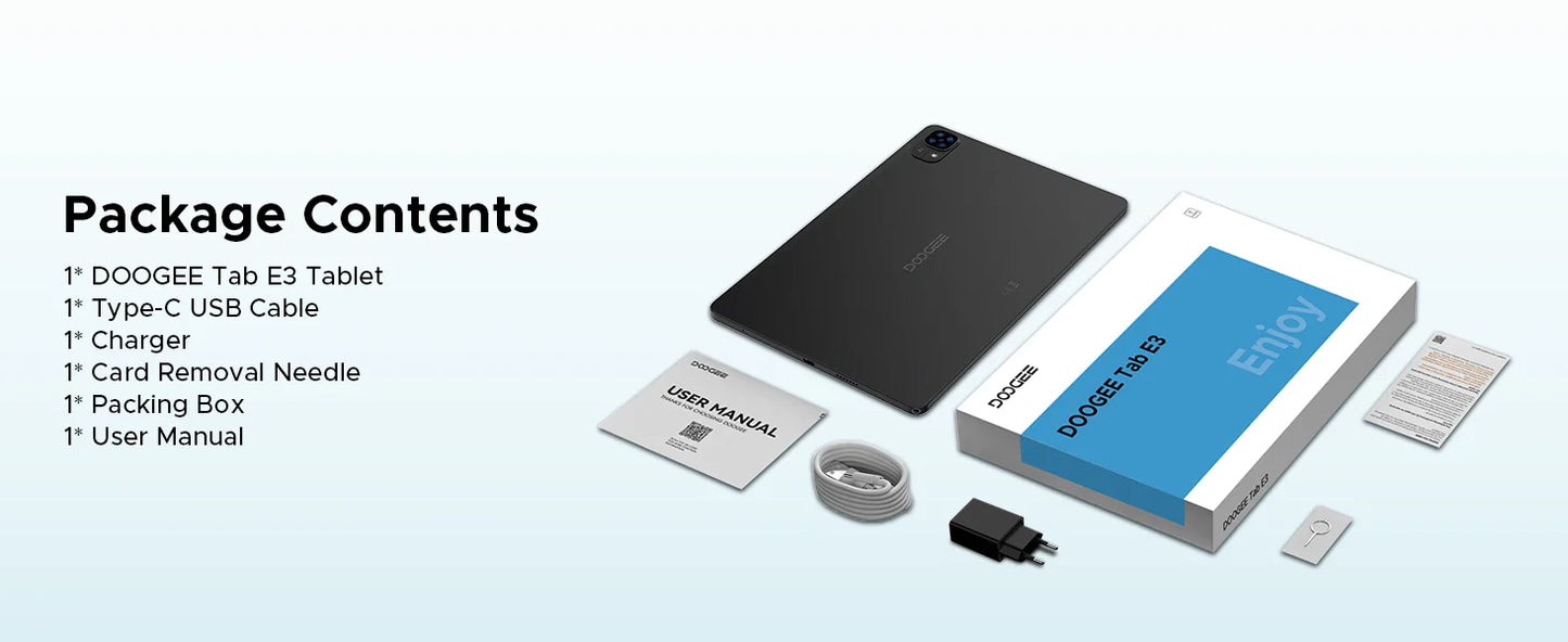 DOOGEE Tab E3 Tablet 11" Screen Android 15 Gemini AI 7.5mm Ultra-thin 32GB (8+24) 256GB Dual Speakers 8800mAh Battery Smart Pad