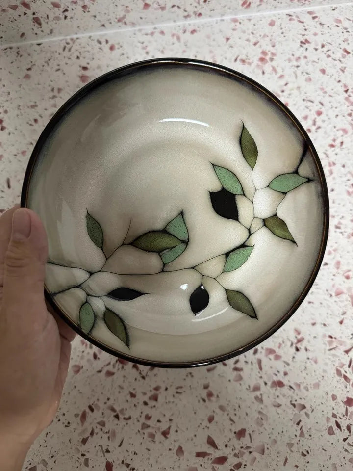 1Pc Vintage Bamboo Leaf Ceramic Bowl Salad Plate Exquisite Ceramic Cutlery Household Noodle Bowl Western Steak Cake Sushi Plate