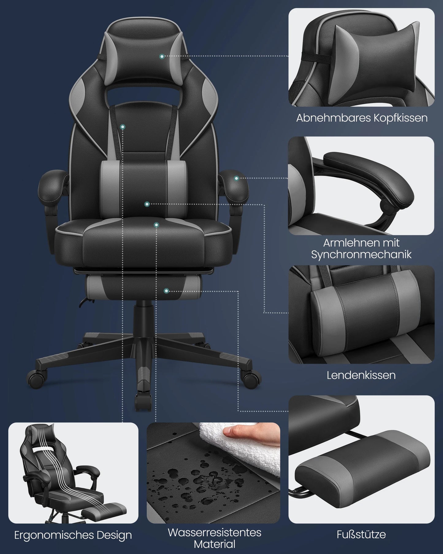 SONGMICS Gaming-Stuhl, ergonomischer Bürostuhl, Home-Office