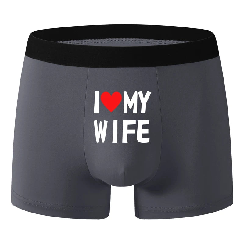 2PCS Herz Muster Männer Unterwäsche Schwarz Einfarbig Männer Boxer Mode Personalisierte Druck ICH Liebe Meine Frau Unterhose mann Geschenk