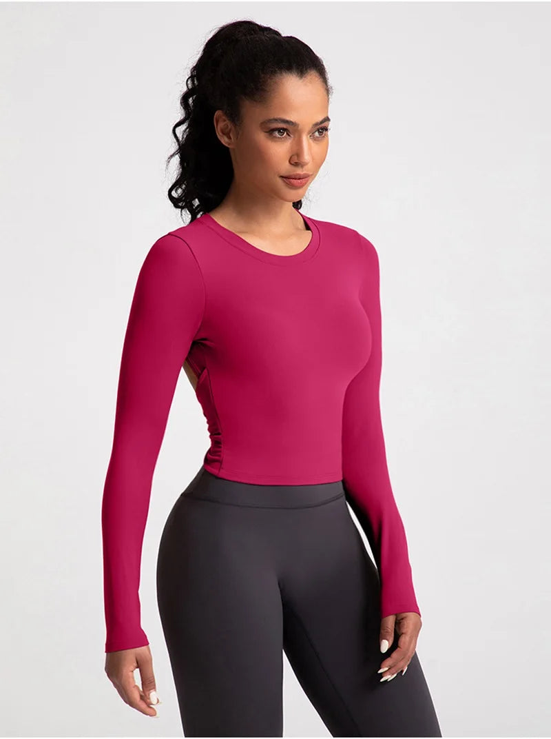 Cloud Hide Black Beauty Back Yoga Shirts Women Long Sleeve Blouse Plus Size Sports Gym Fitness Top Running T-Shirt Workout Shirt.