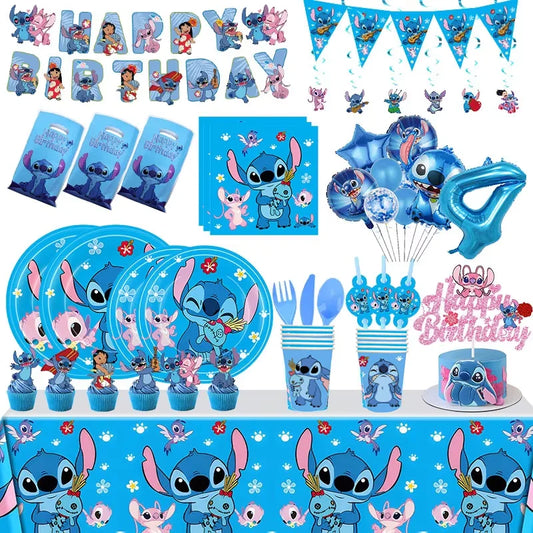 Disney Stitch Geburtstags feier Dekoration Geschirr Ballon Cup Platte Banner Hintergrund Lilo und Stich Thema Party liefert Gefälligkeiten.