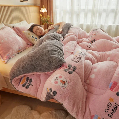 Winter Thicken Blanket Quilt Lamb Wool Double Layer Thick Warm Blanket 150/180/200 Comforter Throw Blankets for Beds Bedding 이불
