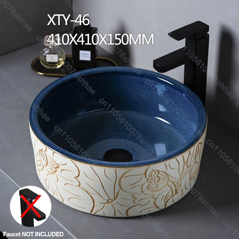 Retro Keramik Badezimmer Waschbecken Arbeitsplatte Waschbecken Künstlerische Eitelkeit Schüssel für Zuhause Keramik Gefäß Waschbecken Theke Waschschüssel Vintage